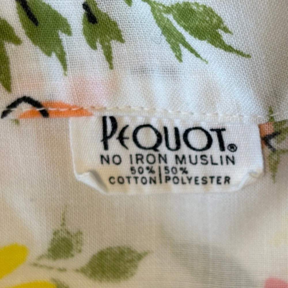 Vtg Pequot Double Flat Sheet Retro Floral 70s Flower Power Groovy Man Artsy Cool